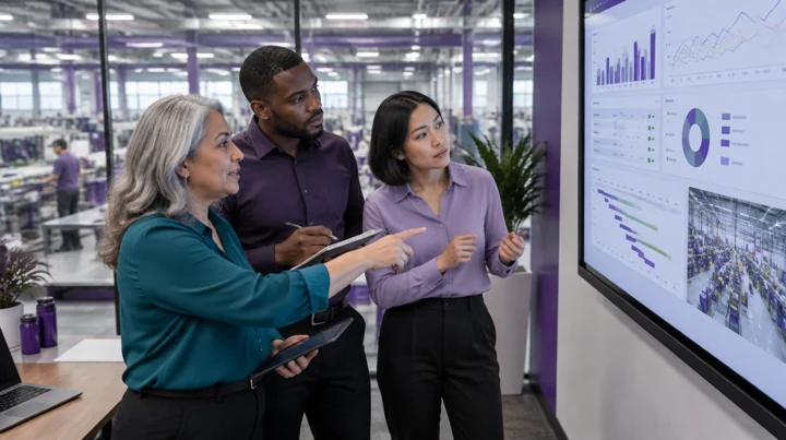 Equipo revisando información de producción compartida